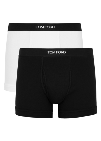 Shop Tom Ford Logo Stretch-cotton Boxer Briefs In Black And White