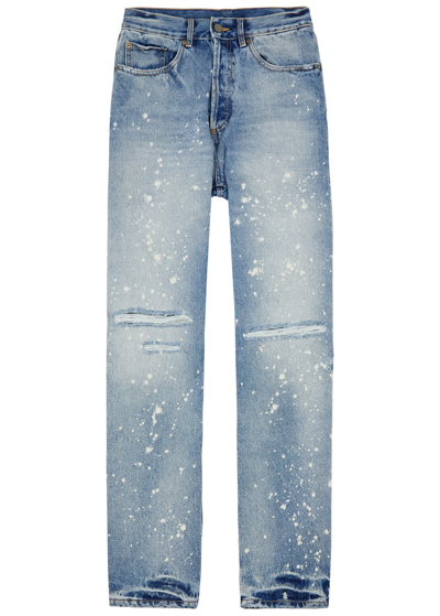 Shop Palm Angels Distressed Straight-leg Jeans In Light Blue