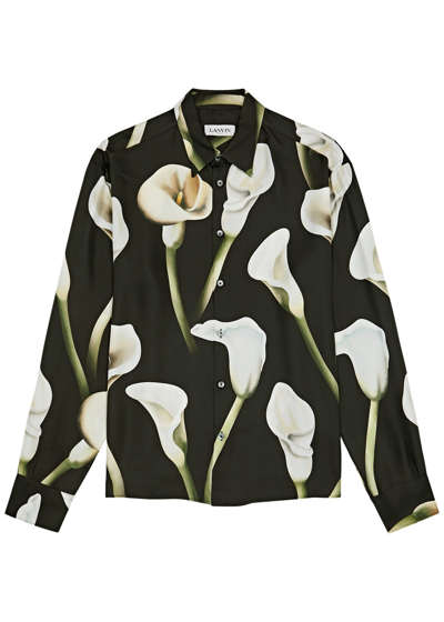 Shop Lanvin Floral-print Silk-satin Shirt In Black