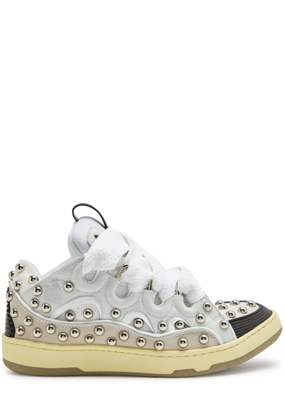 Shop Lanvin Curb Panelled Stud Mesh Sneakers In White