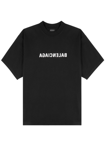 Shop Balenciaga Mirror Logo-print Cotton T-shirt In Black And White