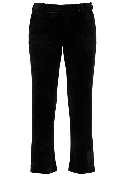 Shop Balmain Cropped Bootleg Velvet Trousers In Black