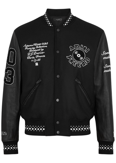 Shop Amiri Dj Premier Appliquéd Wool-blend Varsity Jacket In Black