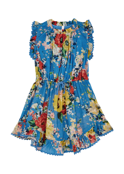 Shop Zimmermann Kids Alight Floral-print Cotton Dress In Blue