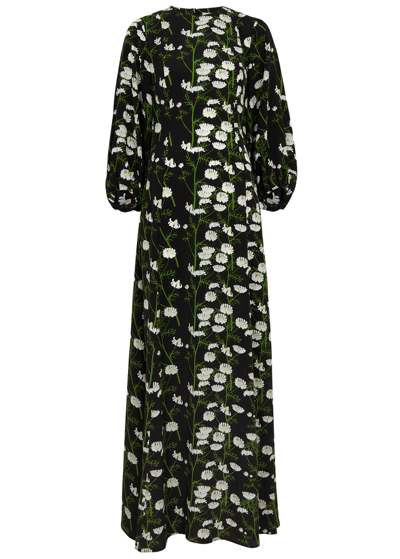 Shop Bernadette Daisy Floral-print Silk Maxi Dress In Black