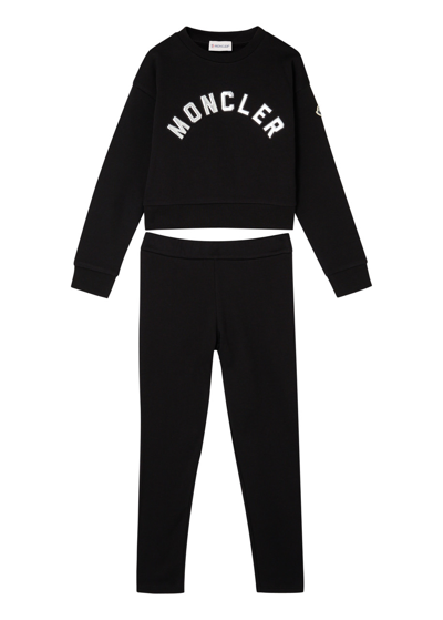 Shop Moncler Kids Logo Cotton Tracksuit (8-10 Years) In Black