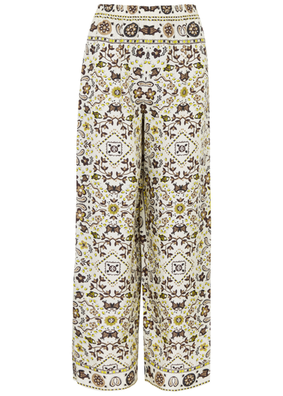 Shop Tory Burch Printed Silk Trousers In Multicoloured