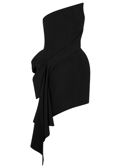 Shop Mugler Asymmetric Strapless Twill Mini Dress In Black
