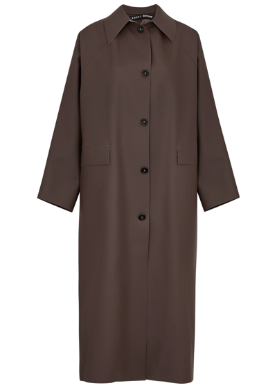 Shop Kassl Editions Longline Rubberised Coat In Dark Brown