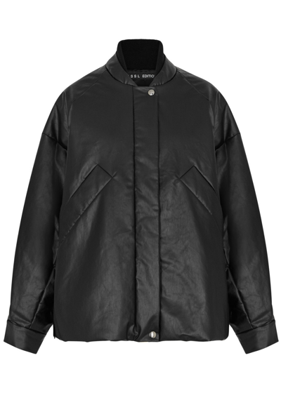 Shop Kassl Editions Oversized Faux Leather Bomber Jacket In Black