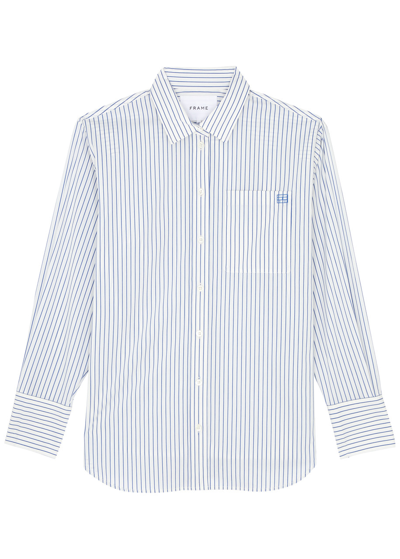 Shop Frame The Oversized Striped Cotton-poplin Shirt In Blue And White