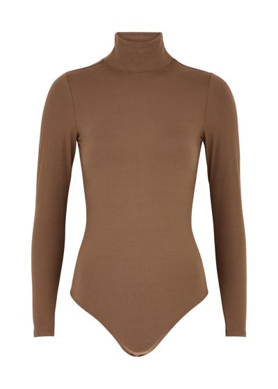 Shop Spanx Suit Yourself Ribbed Stretch-jersey Bodysuit In Caramel