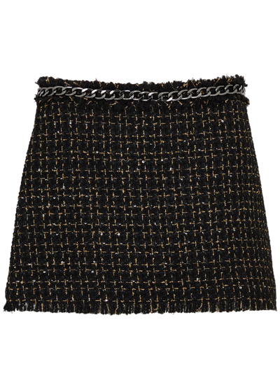 Shop Alice And Olivia Olivia Chain-embellished Tweed Mini Skirt In Black