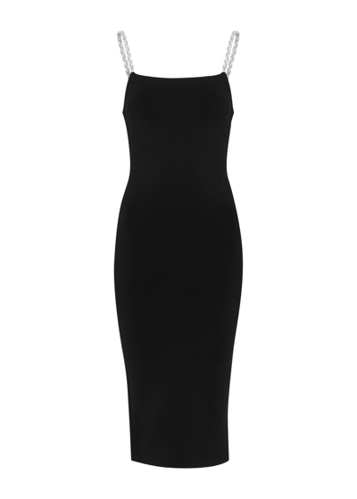 Shop Alice And Olivia Valda Crystal-embellished Stretch-knit Midi Dress In Black