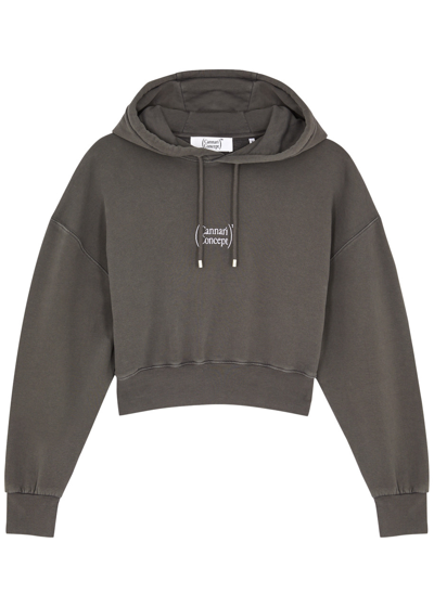 Shop Cannari Concept Logo Hooded Cropped Cotton Sweatshirt In Dark Grey