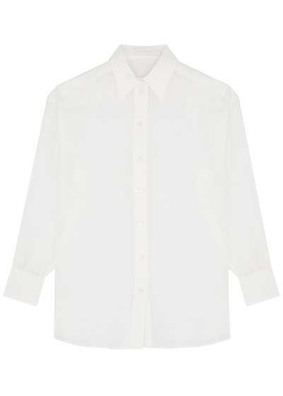 Shop Zimmermann Alight Floral-embroidered Ramie Shirt In Ivory