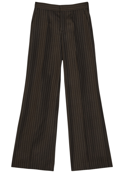 Shop Jean Paul Gaultier The Thong Pinstriped Wool-blend Trousers In Brown