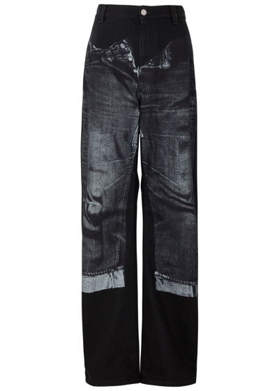 Shop Jean Paul Gaultier Denim Trompe L'oeil Wide-leg Jeans In Black