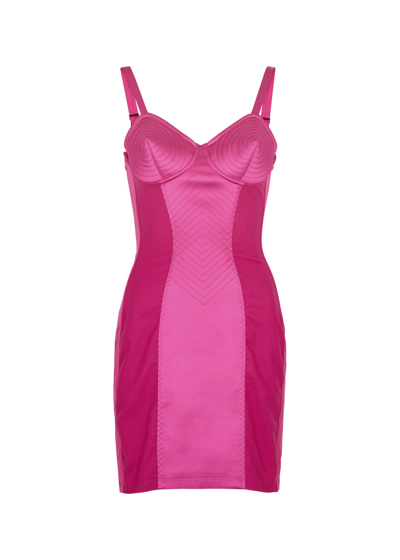 Shop Jean Paul Gaultier Conical Panelled Satin Mini Dress In Bright Pink