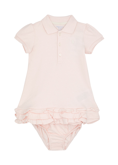 Shop Ralph Lauren Polo  Kids Logo-embroidered Cotton Dress And Bloomers Set In Pink Light