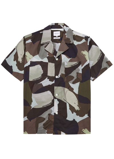 Shop Norse Projects Mads Camouflage-print Cotton Poplin Shirt In Brown
