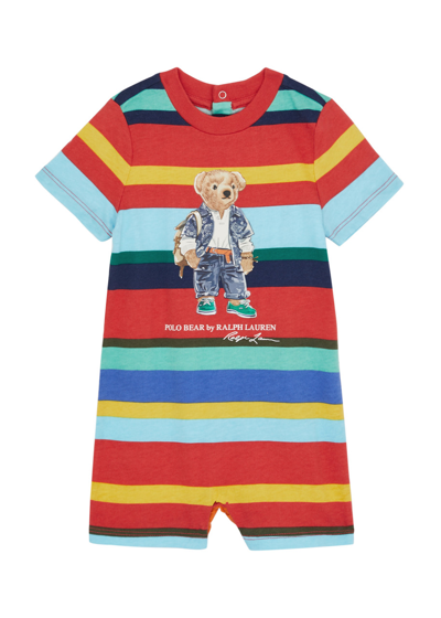 Shop Ralph Lauren Polo  Kids Striped Logo-print Cotton Babygrow (3-18 Months) In Multicoloured