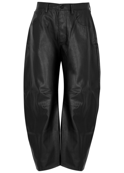 Shop Free People Lucky You Barrel-leg Faux-leather Trousers In Black