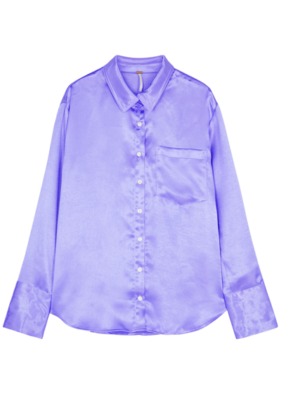 Shop Free People Shooting For The Moon Satin Shirt In Lilac