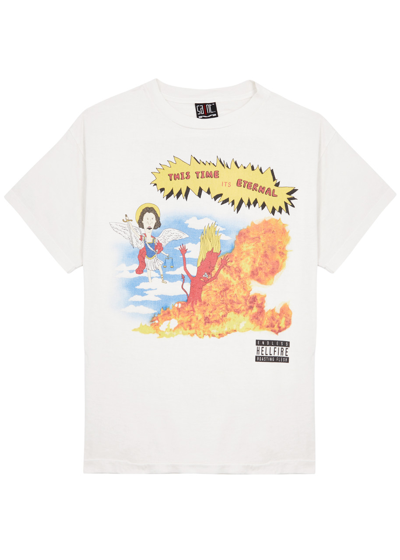 Shop Saint Mxxxxxx Time Is Eternal Printed Cotton T-shirt In Cream