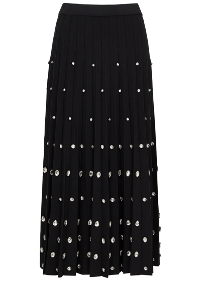 Shop Jonathan Simkhai Primrose Crystal-embellished Stretch-knit Midi Skirt In Black