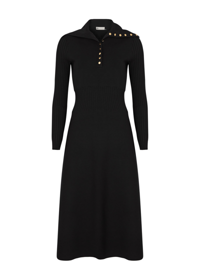 Shop Tory Burch Stretch-knit Polo Midi Dress In Black