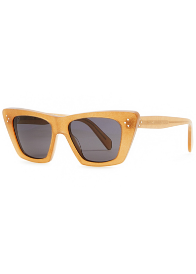 Shop Celine Glittered Cat-eye Sunglasses In Beige