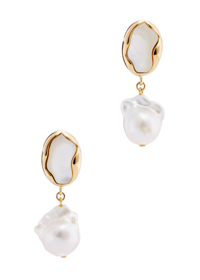 Shop Chloé Chloe Pearl-embellished 18kt Gold-plated Drop Earrings