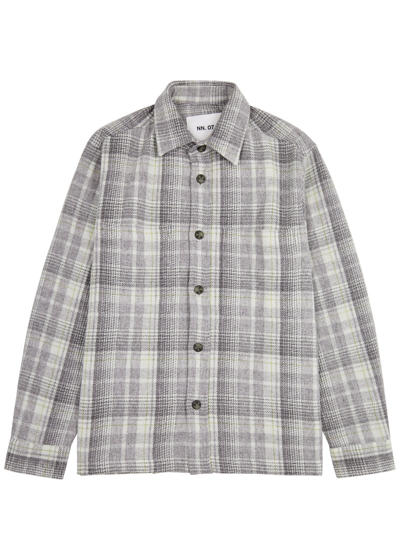 Shop Nn07 Frode Plaid Wool-blend Overshirt In Grey