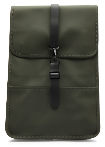 Rains Logo Detailed Foldover Top Backpack In Dark Green