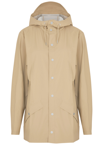 Shop Rains Hooded Rubberised Jacket In Beige