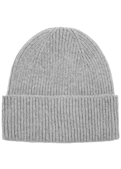 Shop Colorful Standard Ribbed Wool Beanie In Grey