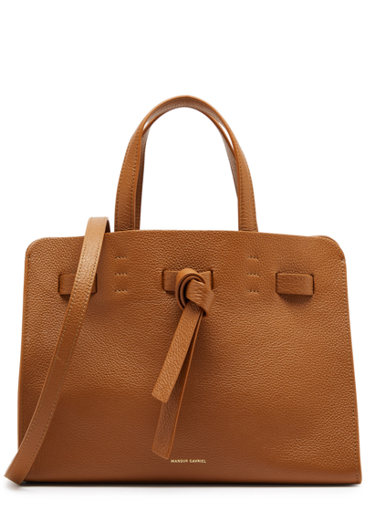 Shop Mansur Gavriel Sun Leather Top Handle Bag In Brown