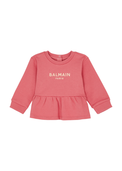 Shop Balmain Kids Logo-print Cotton Sweatshirt (6 Months) In Pink