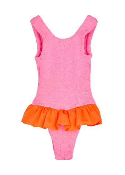 Shop Hunza G Kids Denise Seersucker Swimsuit (2-6 Years) In Pink