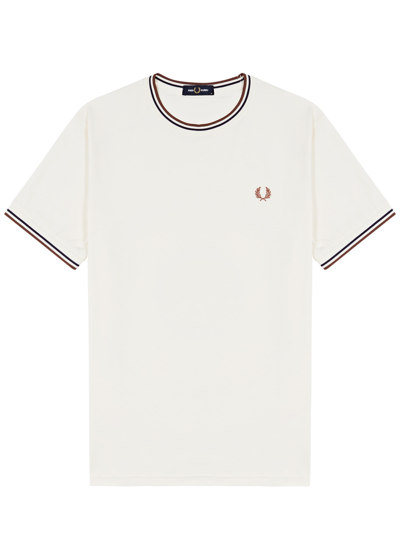 Shop Fred Perry Logo-embroidered Cotton T-shirt In Ecru