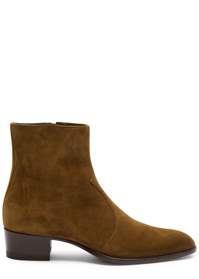 Shop Saint Laurent Wyatt 40 Suede Ankle Boots In Brown