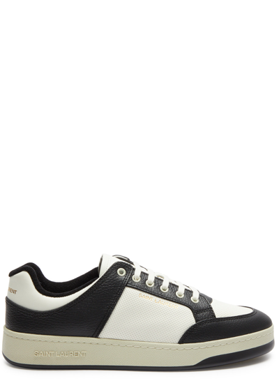 Shop Saint Laurent Sl/61 Panelled Leather Sneakers In White