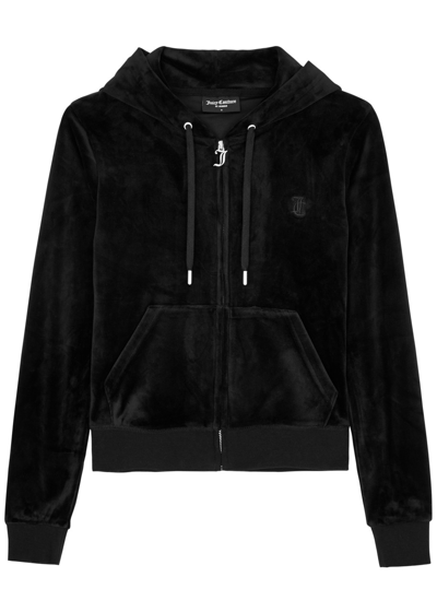 Shop Juicy Couture Classic Robertson Hooded Velour Sweatshirt In Black