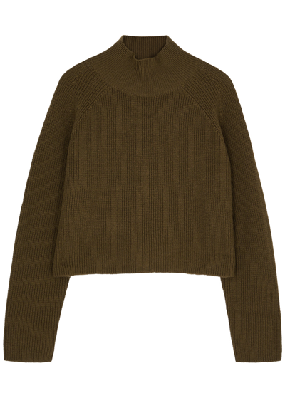 Shop Eileen Fisher Cropped Ribbed Wool Jumper In Brown