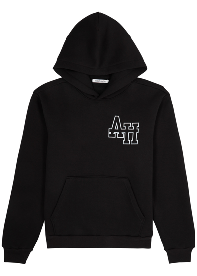 Shop Annie Hood College Printed Hooded Cotton Sweatshirt In Black
