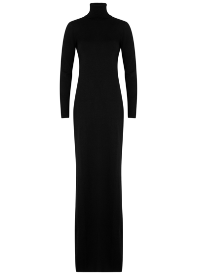 Shop Saint Laurent Roll-neck Wool Maxi Dress In Black