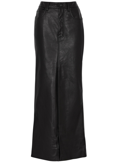 Shop Balenciaga Leather Maxi Skirt In Black