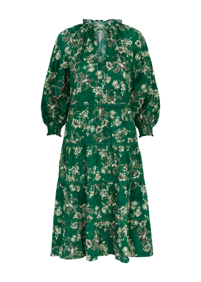 Shop Alice And Olivia Layla Floral-print Stretch-cotton Midi Dress In Green