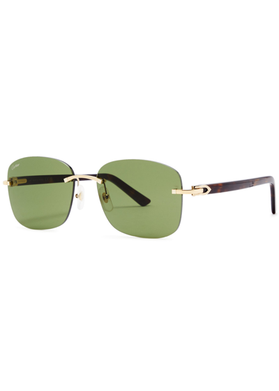 Shop Cartier C Décor Rimless Square-frame Sunglasses In Brown